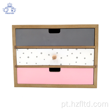 Organizador de armazenamento de madeira pequeno para mesa decorativa com 3 gavetas